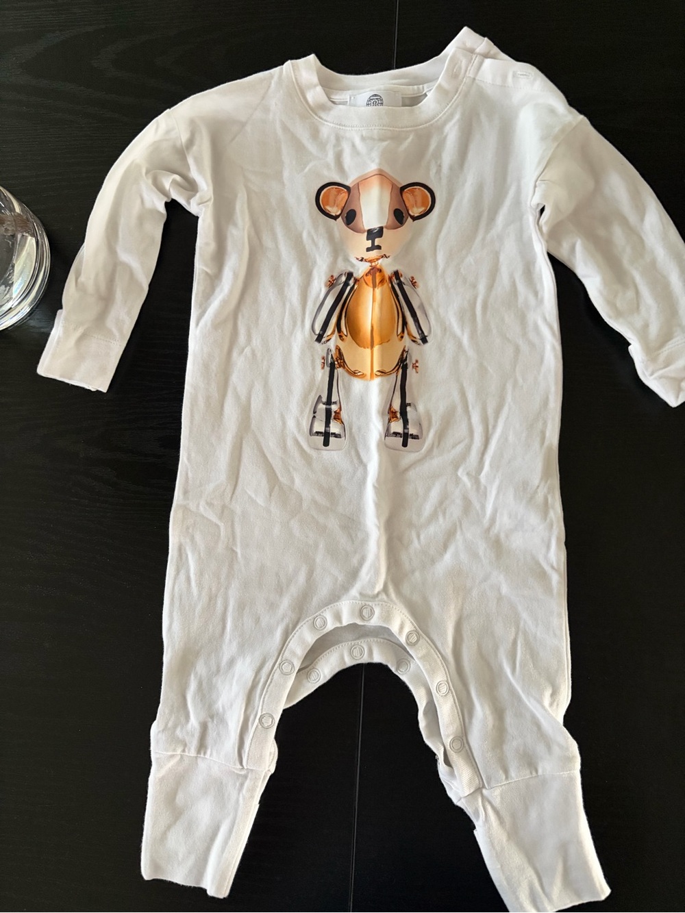 Burberry White Baby One-Piece with Gold Bear Print